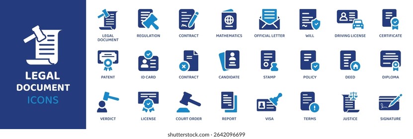 Legal Document - Icon Collection. Thin Line Set contains such Icons as Contract, Agreement, Clause, Deed, Form, Signature, Notary and more. Simple web icons set.