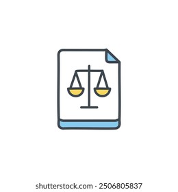 Legal document icon with scales of justice. Colorful icon of a document with a scale of justice symbol, representing legal documents, law, and justice.