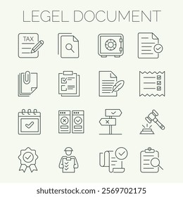 Legal Document Icon set of web icons in thin line style