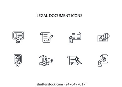 Conjunto de iconos de documento legal.Vector.Trazo editable.Símbolo de estilo lineal para utilizar Diseño web,logotipo.Ilustración de símbolo.