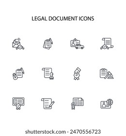 Conjunto de iconos de documento legal.Vector.Trazo editable.Símbolo de estilo lineal para utilizar Diseño web,logotipo.Ilustración de símbolo.