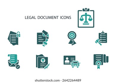 legal document icon set.Vector.Editable stroke.linear style sign for use Diseño web, logo.Symbol illustration.