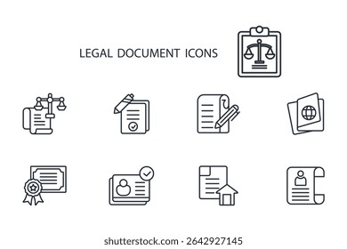 legal document icon set.vector.Editable stroke.linear style sign for use web design,logo.Symbol illustration.