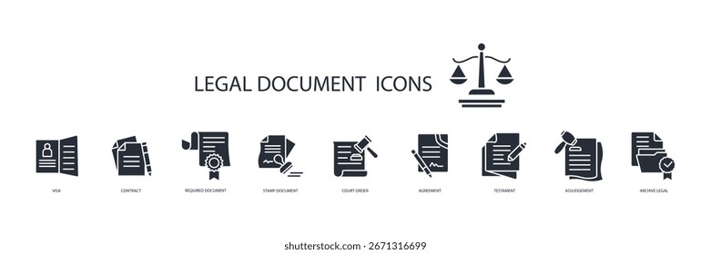 legal document icon set.vector.Editable stroke.linear style sign for use web design,logo.Symbol illustration.