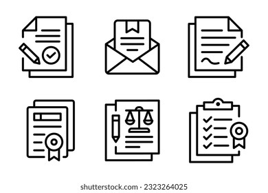 Conjunto de colección de vectores de icono de documento legal para empresas