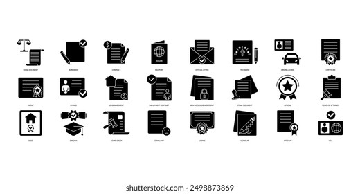 Conjunto de iconos de documento legal. Conjunto de iconos de trazo editables. Conjunto de documento legal