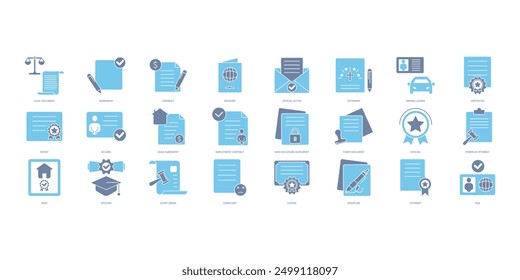 Conjunto de iconos de documento legal. Conjunto de iconos de trazo editables. Conjunto de documento legal