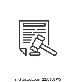 Icono de línea de documento legal. signo de estilo lineal para concepto móvil y diseño web. Icono de vector de contorno de documento y marea. Símbolo de ley y justicia, ilustración del logo. Gráficos vectoriales