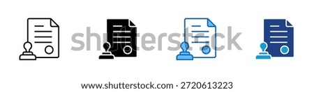 Legal Document Multiple Style Icon Design Vector - paper with a stamp symbolizing certification, approval, and official documentation