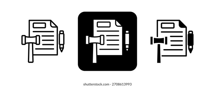Legal Document Solid color and black line drawing vector illustration set