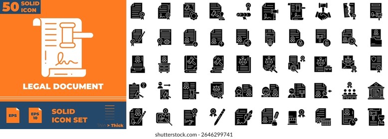 Legal Document Solid Editable Icons set. Vector illustration in modern thin solid style of legal document icons: contract, agreement, passport, etc