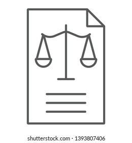 Legal document thin line icon, law and paper, declaration sign, vector graphics, a linear pattern on a white background, eps 10.