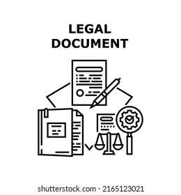 Concepto de icono del vector del documento legal. Creación Y Firma De Documentos Legales En Notario, Trabajo De Documentación Y Asesoramiento. Documentación Jurídica Y Apoyo A La Ocupación De Abogados Ilustración Negra