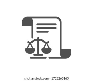 Legal Documents Icon. Justice Scales Sign. Judgement Doc Symbol. Classic Flat Style. Quality Design Element. Simple Legal Documents Icon. Vector