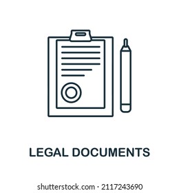 Icono Documentos legales. Elemento de línea de la colección de desarrollo de proyectos. Icono de Documentos legales lineales para diseño web, infografías y más.