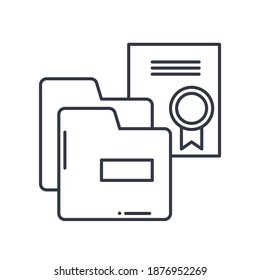 Rechtliche Dokumente Symbol, lineare einzelne Illustration, dünne Linie, Webdesign-Zeichen, Umrisssymbol mit bearbeitbarem Strich auf weißem Hintergrund.