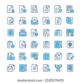 Legal documents icons. Outline symbols. Vector blue line icons set