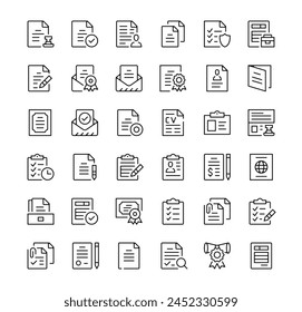 Legal documents icons set. Vector line icons. Black outline stroke symbols