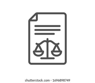 Legal documents line icon. Justice scales sign. Judgement doc symbol. Quality design element. Editable stroke. Linear style legal documents icon. Vector
