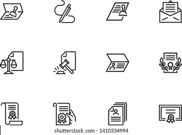 Legal documents line icon set. Passport, ID, visa, diploma. Document concept. Can be used for topics like certificate, human rights, permission