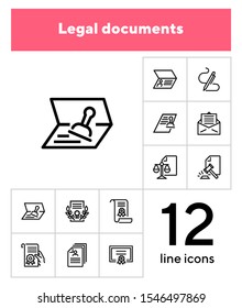 Legal documents line icon set. Passport, ID, visa, diploma. Document concept. Can be used for topics like certificate, human rights, permission