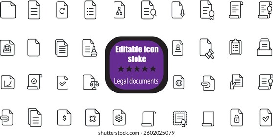 Legal documents set of web icons in line style.