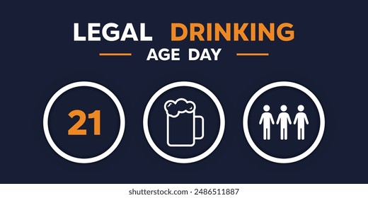 Legal drinking Age Day. Number, beer and people icon. suitable for cards, banners, posters, social media and more. Dark blue background.