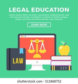 Legal education concept. Modern flat icons, graphic elements and objects for web banners, web design, infographics, printed materials. Flat design vector illustration