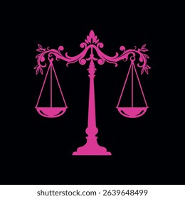 Legal emblem showcasing symmetrical ivy vines curling around finely detailed scales of justice, reflecting grace and authority.