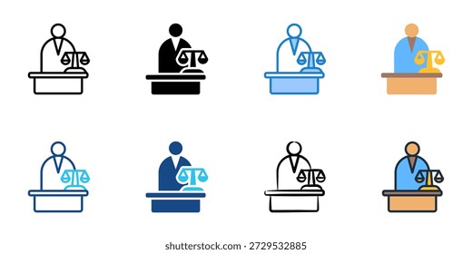 Legal Expert cons set multiple style collection. Editable stroke 
