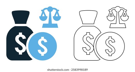 Legal fees icon vector, law costs, attorney payments, and justice expenses, legal, financial, and court pictogram symbol ui and ux design, glyphs and stroke line