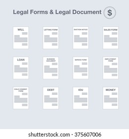 Legal Forms & Legal Document vector, detailed icons, set

