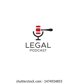 Legal Gavel or law firm hammer and old microphone or podcast logo design vector icon illustration inspiration template 