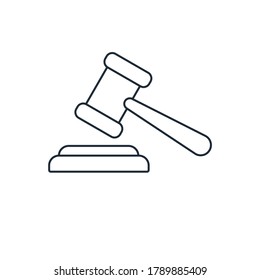 Legal gavel. Vector linear icon isolated on white background.
