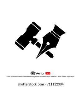 legal hammer and pen logo template