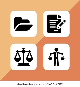 legal icon. 4 legal set with document, law, scale and contract vector icons for web and mobile app