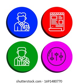 legal icon set. Collection of Lawyer, Script, Judge, Equalizer icons