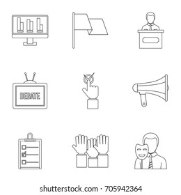 Legal icons set. Outline style set of 9 legal vector icons for web design