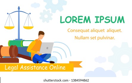 Legal Industry, Notary Online Flat Web Banner. Law University Library Books, Textbooks Vector Color Illustration. Intern, Attorney, Insurance Agent Assistant Cartoon Character Studying, Learning