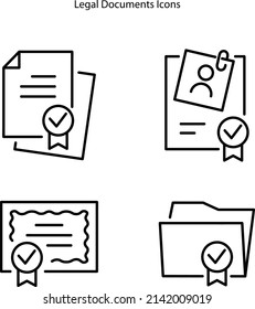 Legal Instrument Icons. Legal Documents Forms And Contracts Line Icon Set Isolated On White Background 