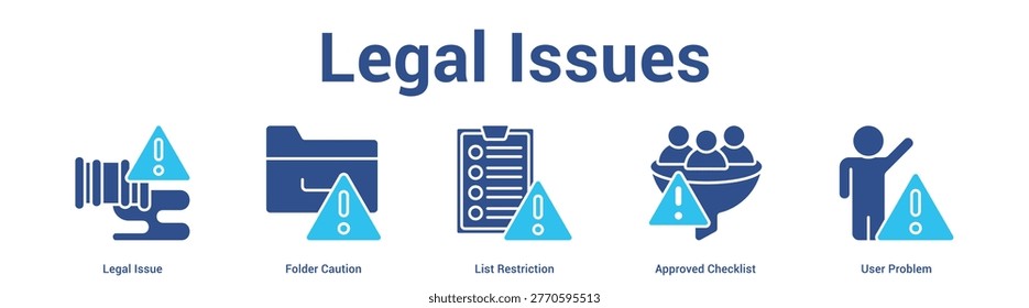 Legal Issues web banner icon set vector illustration concept for business with icon of Legal Issue, Folder Caution, List Restriction, Approved Checkli.