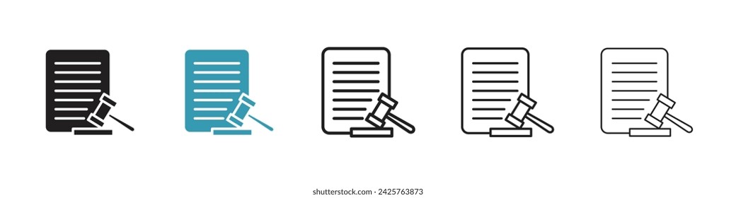 Conjunto de iconos de vectores de juicio legal. Símbolo de vector de martillo de corte para diseño de interfaz de usuario.