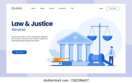 legal and justice, law firm and legal services concept, lawyer consultant, flat illustration vector landing page template