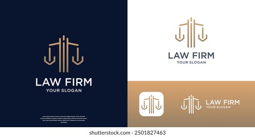 Legal justice logo creative idea design abstract scales balance weight.