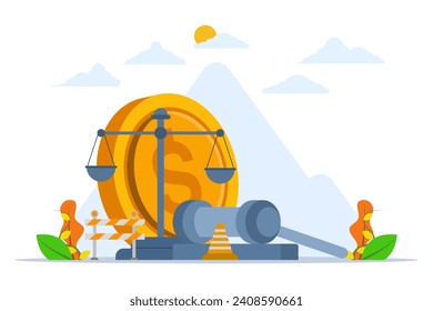 legal or law concept to compensate payment, hammer of justice with dollar bill symbol and accident pole. Workers' compensation, wage replacement insurance, employee injury benefits. flat vector. svg