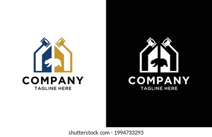 legal law firm with house, hammer and bear logo icon vector template.