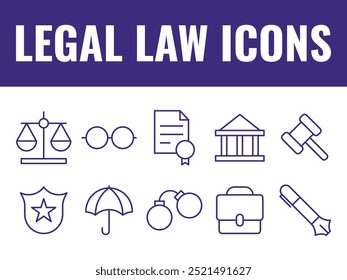 Conjunto de iconos de ley legal. iconos legales Vector. ley Vectores legales.