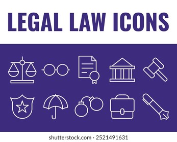 Conjunto de iconos de ley legal. iconos legales Vector. ley Vectores legales.