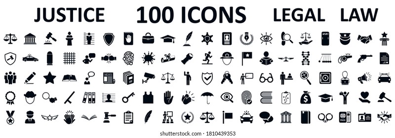 Legal, Law and Justice 100 Icons set - Stockvektorgrafik