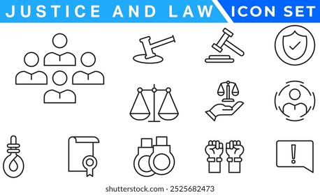 Legal, law and justice 100 icons set - stock vector